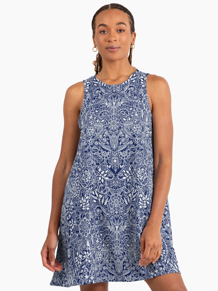 navy blue dress for baby girl Detailed Floral Pattern in White on Navy