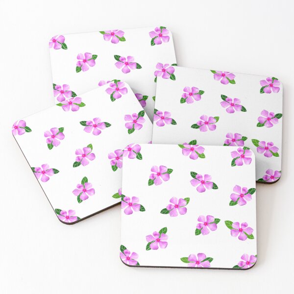 Item preview, pink flowers and green leaves pattern of Catharanthus roseus,  (vector illustration flowers) designed and sold by MiMee4451.