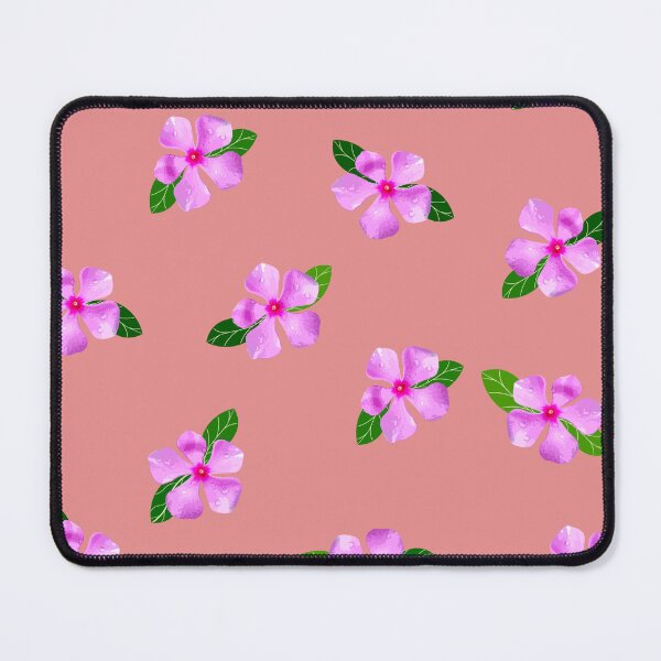 Item preview, pink flowers and green leaves pattern of Catharanthus roseus, (vector illustration flowers) designed and sold by MiMee4451.