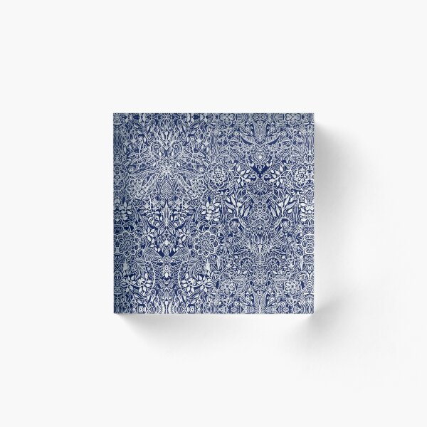 Detailed Floral Pattern in White on Navy Acrylic Block