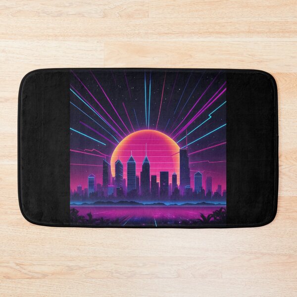 Item preview, Retro Neon Synthwave Cityscape | Vaporwave Skyline Poster & Sticker designed and sold by BlendArts.