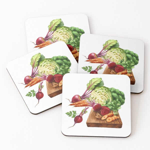 Item preview, Fresh vegetables on a wooden cutting board showcasing colorful produce including radish, carrots, and cabbage designed and sold by Ms. Iryna.
