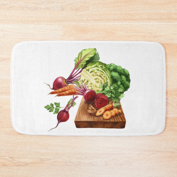 Item preview, Fresh vegetables on a wooden cutting board showcasing colorful produce including radish, carrots, and cabbage designed and sold by Ms. Iryna.