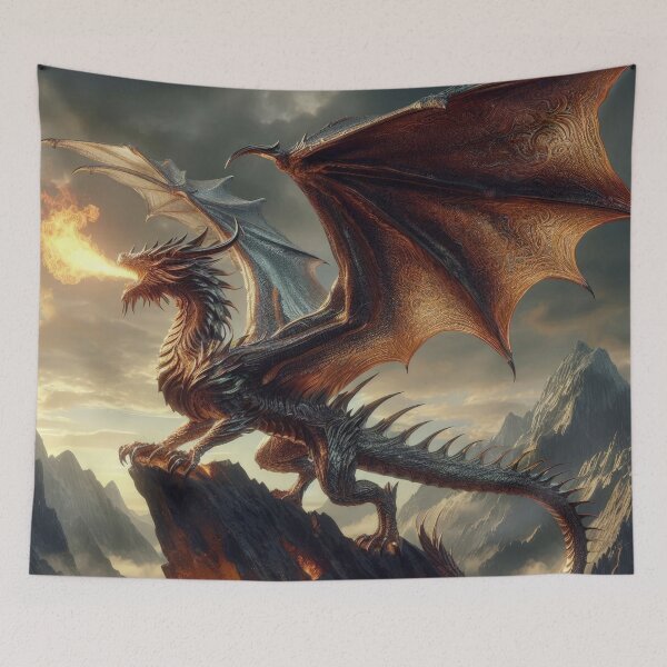 Item preview, brown dragon on  breathes fire in the mountains ,Legendary Animals,Dragons Breathing Fire Phone Cases,dragon art designed and sold by Expressions-Sel.