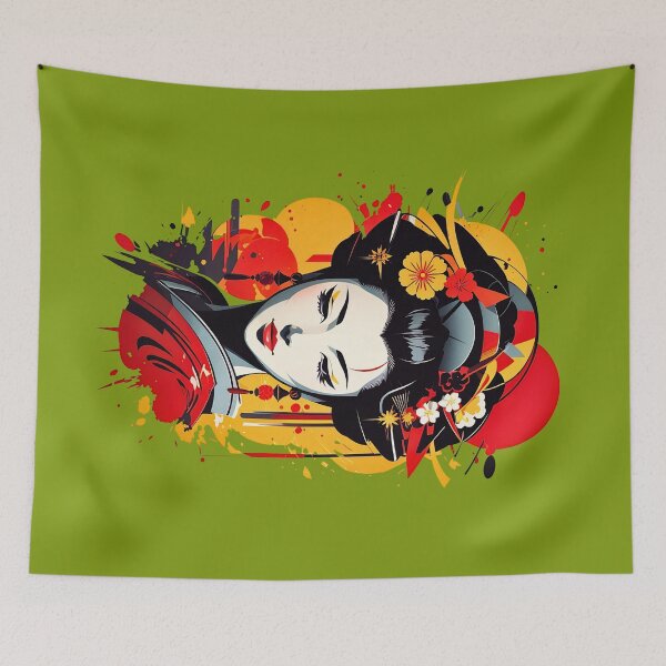 Item preview, Japanese Geisha Waifu Splash art retro anime design designed and sold by BorgSpareParts.