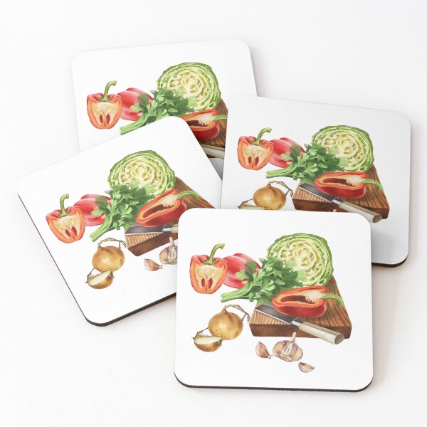Item preview, Fresh vegetables and herbs arranged on a wooden cutting board ready for meal preparation in a kitchen setting designed and sold by Ms. Iryna.