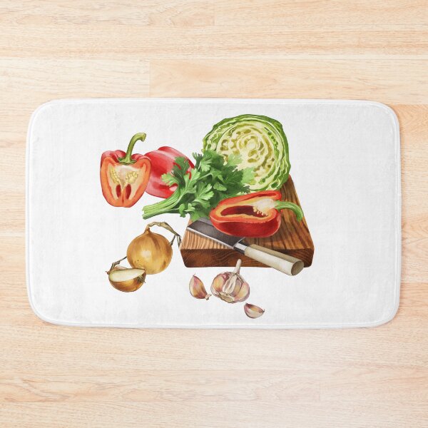 Item preview, Fresh vegetables and herbs arranged on a wooden cutting board ready for meal preparation in a kitchen setting designed and sold by Ms. Iryna.