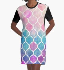 Rainbow Pastel Watercolor Moroccan Pattern Graphic T-Shirt Dress