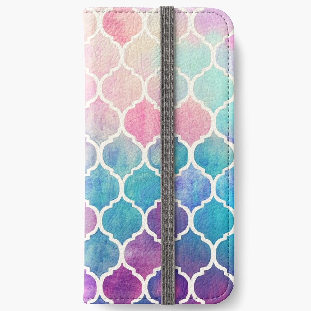 Rainbow Pastel Watercolor Moroccan Pattern iPhone Wallet