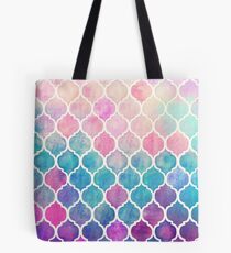 Rainbow Pastel Watercolor Moroccan Pattern Tote Bag