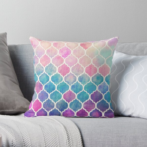 Rainbow Pastel Watercolor Moroccan Pattern Throw Pillow