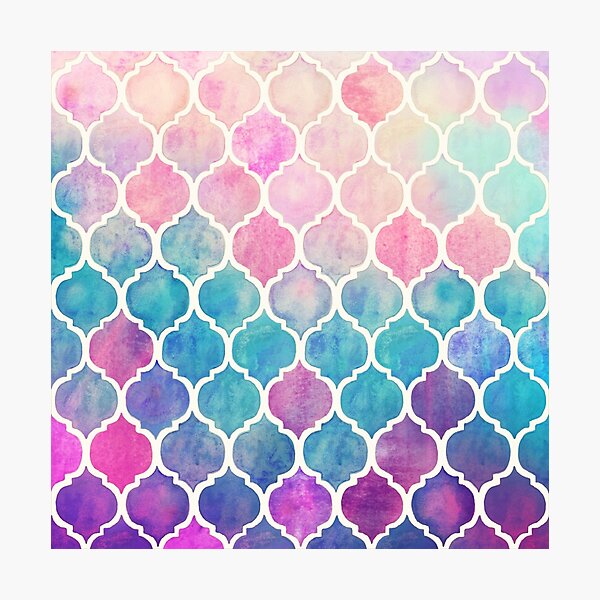 Rainbow Pastel Watercolor Moroccan Pattern Photographic Print
