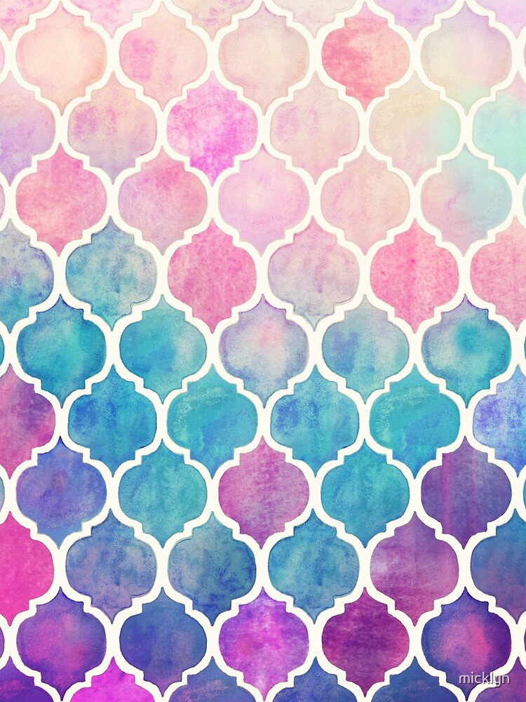 Rainbow Pastel Watercolor Moroccan Pattern by micklyn