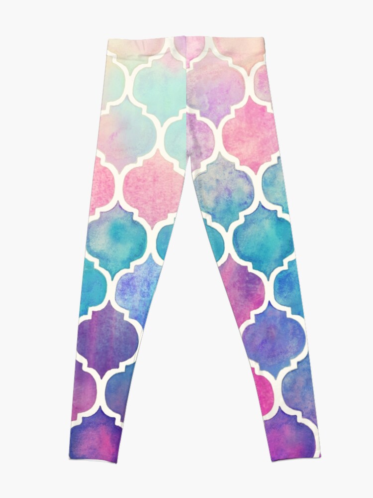 Alternate view of Rainbow Pastel Watercolor Moroccan Pattern Leggings