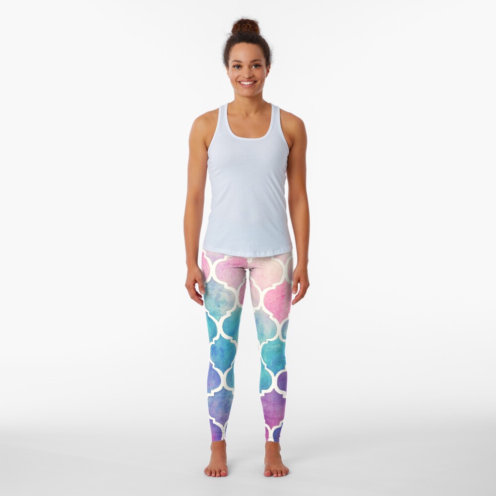 Rainbow Pastel Watercolor Moroccan Pattern Leggings