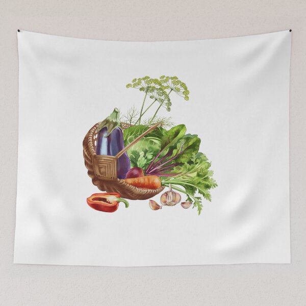 Item preview, Fresh harvest of assorted vegetables in a woven basket presented on a white background designed and sold by Ms. Iryna.
