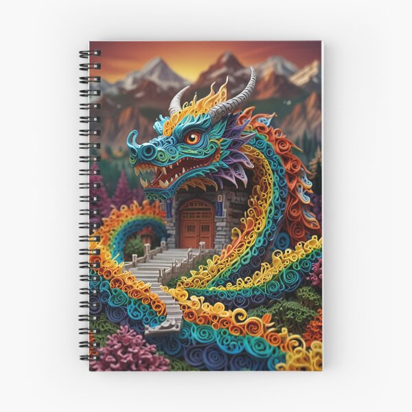 Item preview, Dragon Around Mountain Temple – Ultra-Detailed Paper Quilling Style Fantasy Artwork designed and sold by ColorSplash123.