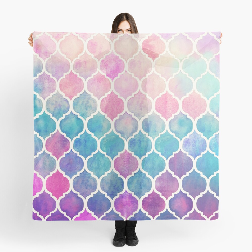 Rainbow Pastel Watercolor Moroccan Pattern Scarf