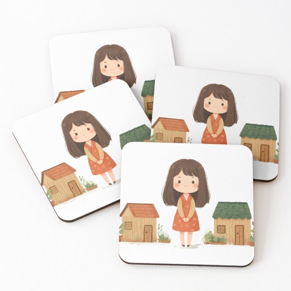 Item preview, Cute Chibi Girl Sticker with Cozy Wooden Houses | Kawaii Cottagecore designed and sold by K@raksnalee.