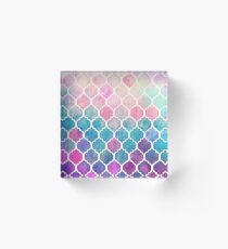Regenbogen Pastell Aquarell marokkanischen Muster Acrylblock