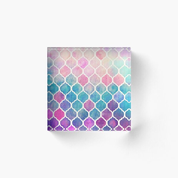 Rainbow Pastel Watercolor Moroccan Pattern Acrylic Block