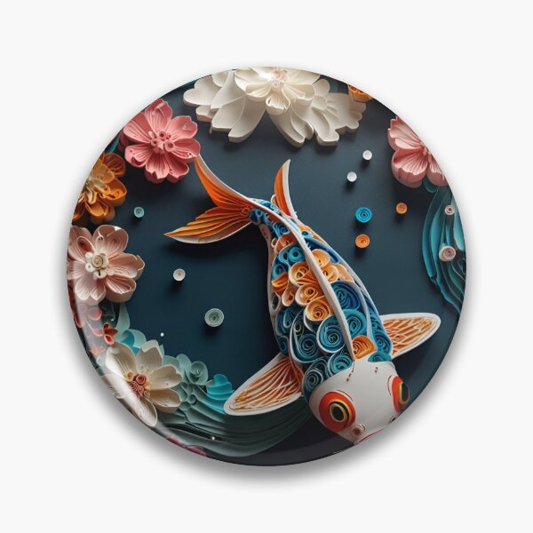 Item preview, Japanese Koi Fish with Cherry Blossoms – Ultra-Detailed Paper Quilling Style Artwork designed and sold by ColorSplash123.