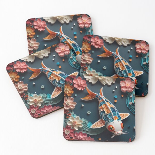 Item preview, Japanese Koi Fish with Cherry Blossoms – Ultra-Detailed Paper Quilling Style Artwork designed and sold by ColorSplash123.