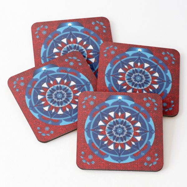 Item preview, Square Roots, Hmong Soul – Blue Mandala on Red Tribal Pattern Wall Art, Cultural Boho Decor, Geometric Folk Design designed and sold by PimTribe.