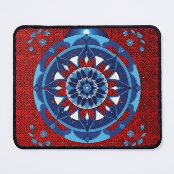 Item preview, Square Roots, Hmong Soul – Blue Mandala on Red Tribal Pattern Wall Art, Cultural Boho Decor, Geometric Folk Design designed and sold by PimTribe.