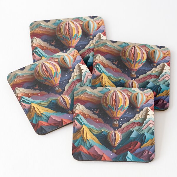 Item preview, Hot Air Balloons over Colorful Mountains – Ultra-Detailed Paper Quilling Style Artwork designed and sold by ColorSplash123.