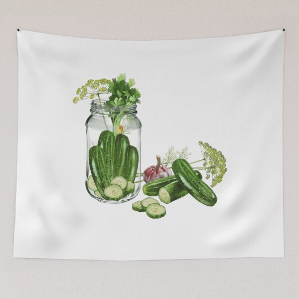 Item preview, Fresh cucumbers and herbs arranged in a glass jar with sliced pieces on a white background designed and sold by Ms. Iryna.