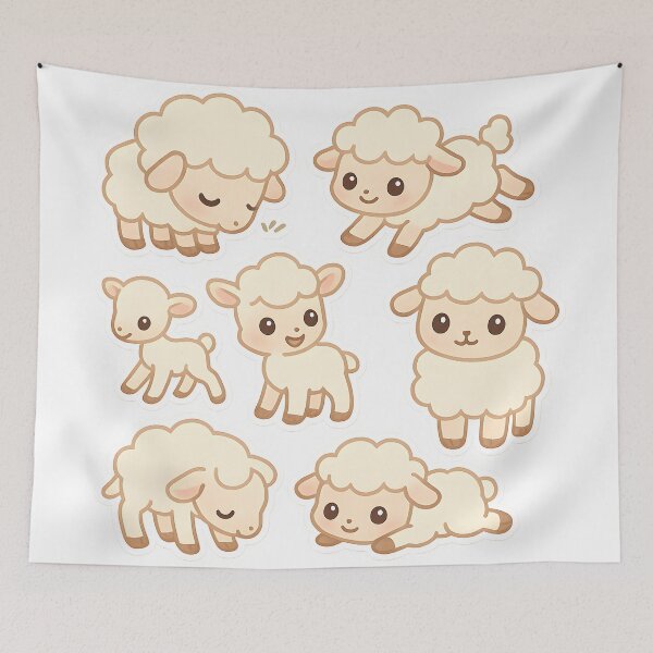 Item preview, Cute Kawaii Sheep Illustration Set designed and sold by SassyArtistry.