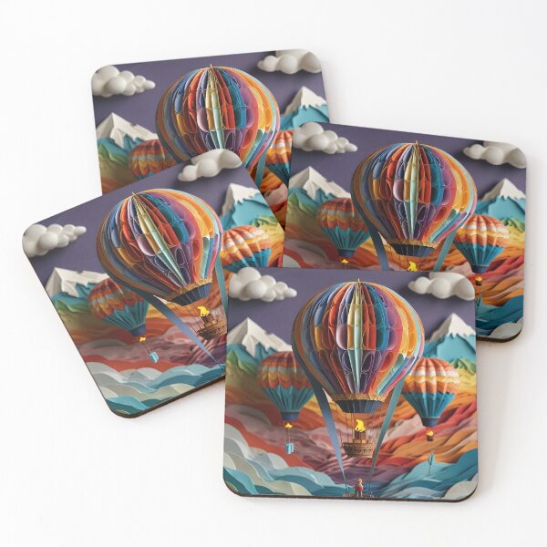 Item preview, Hot Air Balloons over Colorful Mountains – Ultra-Detailed Paper Quilling Style Artwork designed and sold by ColorSplash123.