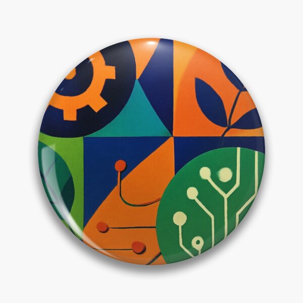 Item preview, Geometric Circuit & Nature – Pin Button designed and sold by gaussina.