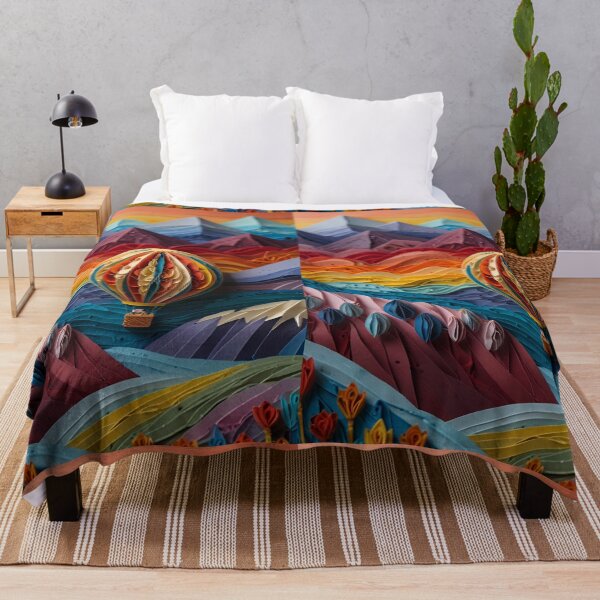 Item preview, Hot Air Balloons over Colorful Mountains – Ultra-Detailed Paper Quilling Style Artwork designed and sold by ColorSplash123.