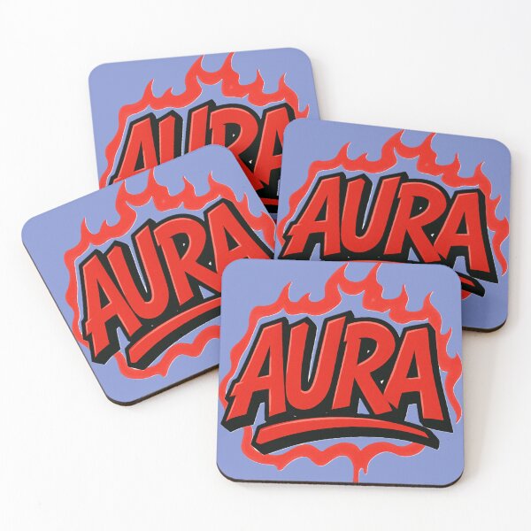 Item preview, Red Graffiti “AURA” on blue. designed and sold by DesignsMjB.
