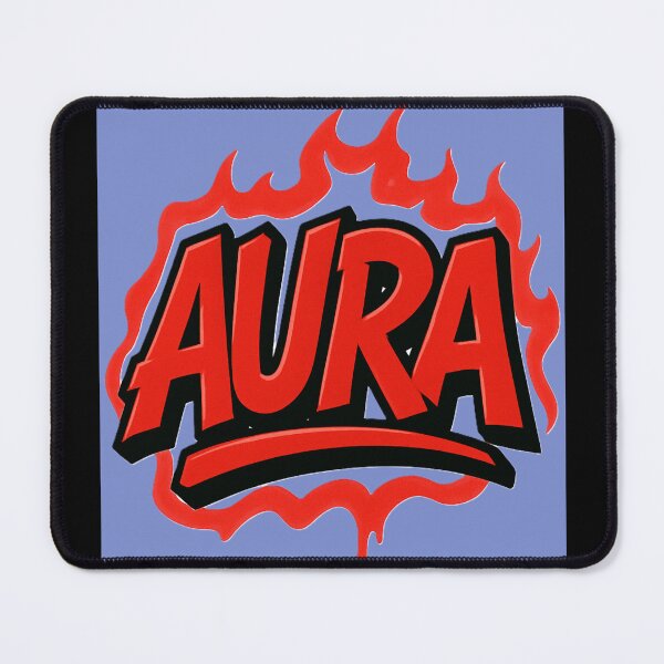 Item preview, Red Graffiti “AURA” on blue. designed and sold by DesignsMjB.