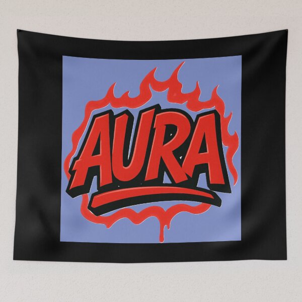 Item preview, Red Graffiti “AURA” on blue. designed and sold by DesignsMjB.