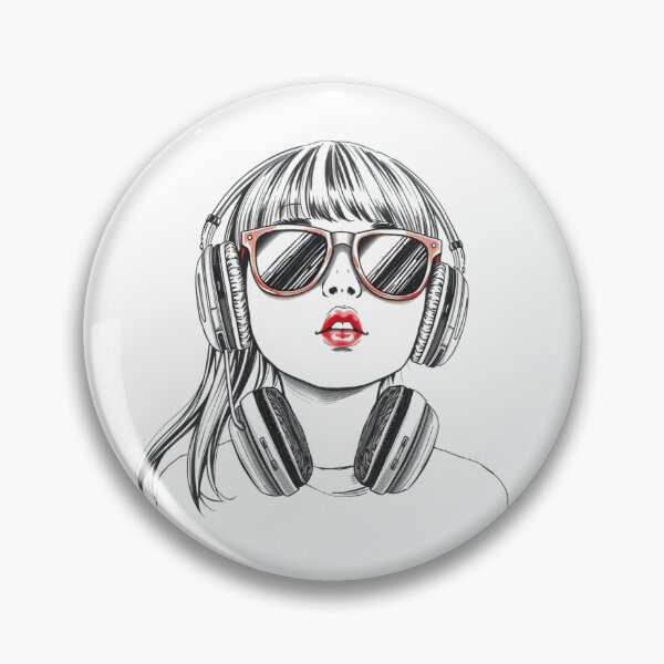 Item preview, Girl with headphones and sunglasses drawing minimalist designed and sold by IHImage.