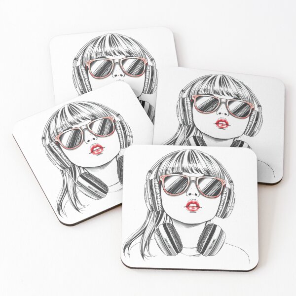 Item preview, Girl with headphones and sunglasses drawing minimalist designed and sold by IHImage.