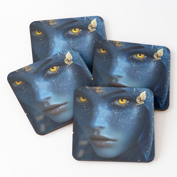 Item preview, Mysterious Blue Figure with Golden Hues and Sparkles designed and sold by Artessie.