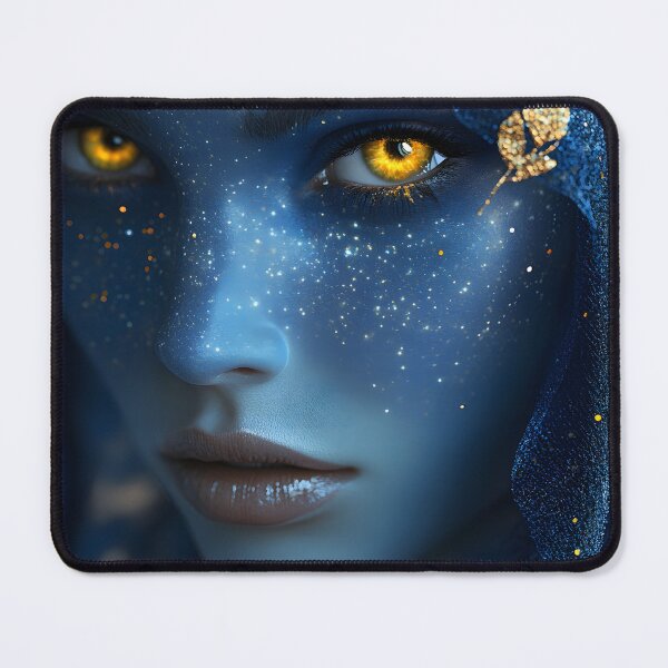 Item preview, Mysterious Blue Figure with Golden Hues and Sparkles designed and sold by Artessie.