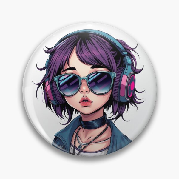 Item preview, Girl with headphones and sunglasses drawing minimalist designed and sold by IHImage.