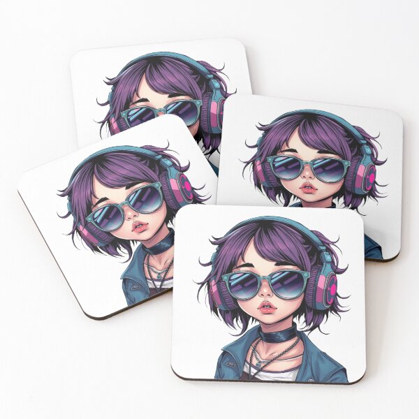 Item preview, Girl with headphones and sunglasses drawing minimalist designed and sold by IHImage.