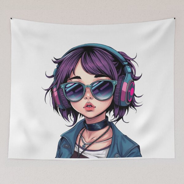 Item preview, Girl with headphones and sunglasses drawing minimalist designed and sold by IHImage.