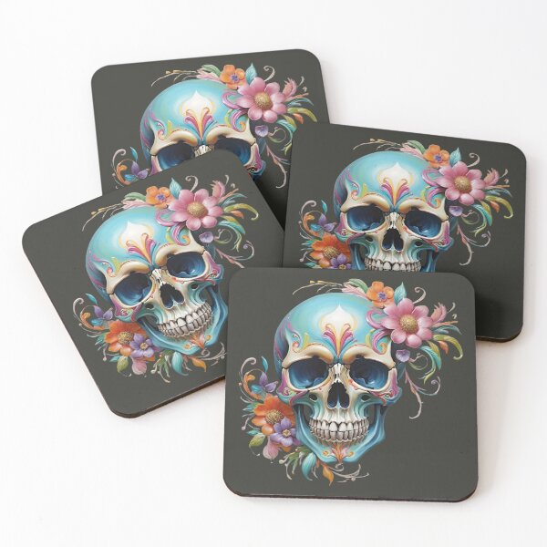 Item preview, Skull skull playful with flowers and tendrils colorful designed and sold by IHImage.