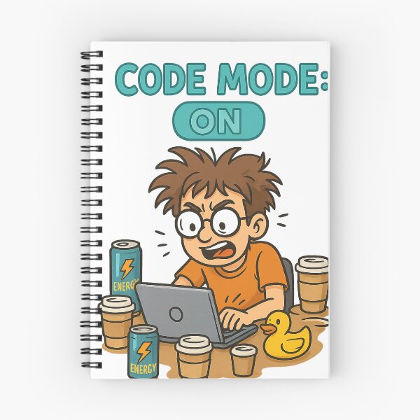 Item preview,  Funny Programmer Cartoon with "Code Mode: ON" Typography designed and sold by optimusprime39.
