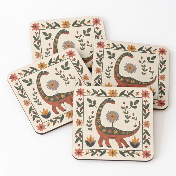 Item preview, Folk Art, Vintage Dinosaur and Flowers designed and sold by xiao xuans.
