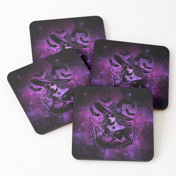 Item preview, Cosmic Halloween Witch – Galaxy Night with Bats and Spiders designed and sold by Tiatooty.
