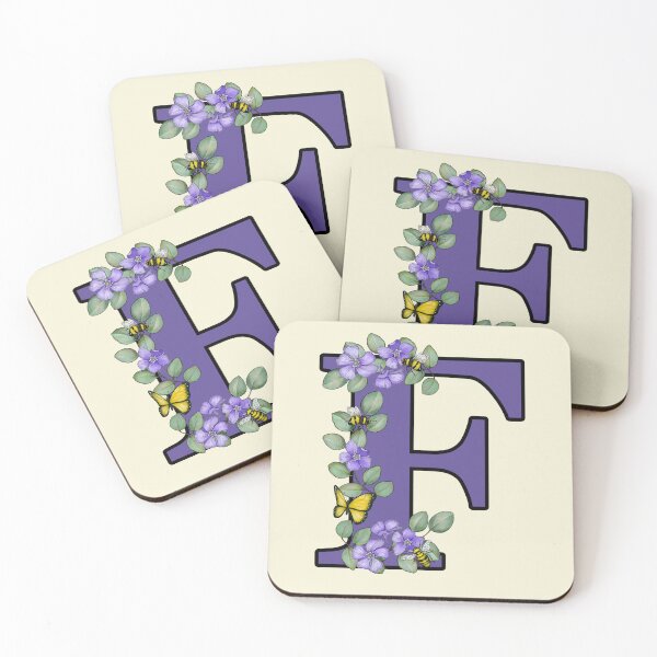 Item preview, Letter F, Decorated Purple Initial, Eucalyptus Leaves, Periwinkles, Bees and Butterfly designed and sold by JoyfulWhimsy.